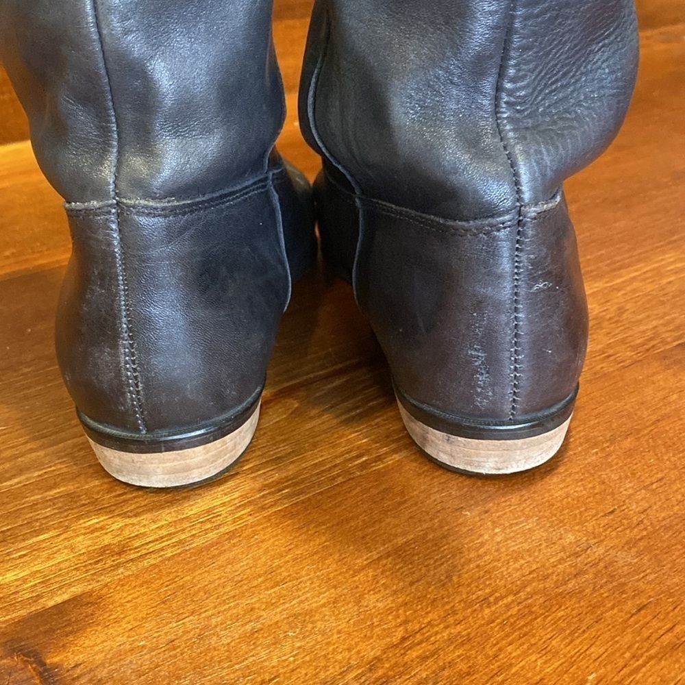 Eddie Bauer Black Soft Leather Shearling lined Riding Boots pull on Sz 9 - Picture 5 of 11